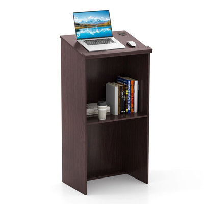 Costway Podium Stand 117cm Hostess Stand for Speakers w/ Storage Shelf ...