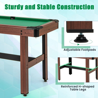 COSTWAY Pool Table for Kids & Adults Wooden Billiard Game Table w/ Full Set of Balls - 6