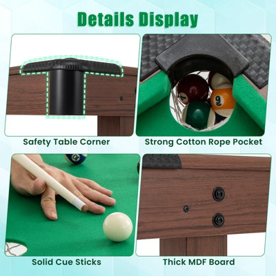 COSTWAY Pool Table for Kids & Adults Wooden Billiard Game Table w/ Full Set of Balls - 8