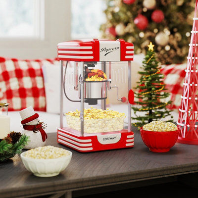 COSTWAY Popcorn Machine Theater Style Pop Corn Maker with Stainless ...