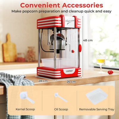 COSTWAY Popcorn Machine Theater Style Pop Corn Maker with Stainless ...