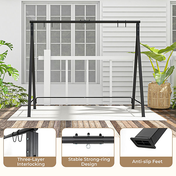 Costway Porch Swing Frame Patio Metal Swing Stand w/ A-Shaped Structure 5 Hanging Ring Costway Porch Swing Frame Patio Metal Swing Stand w/ A-Shaped Structure 5 Hanging Ring