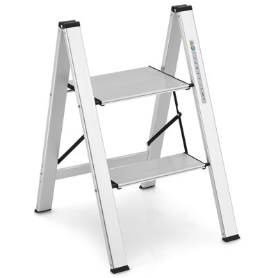 Costway Portable 2-Step Ladder Aluminum Folding Step Stool w/ Non-Slip Pedal & Footpads