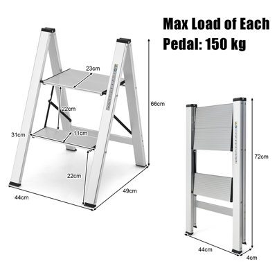 Costway Portable 2-Step Ladder Aluminum Folding Step Stool w/ Non-Slip Pedal & Footpads - 4