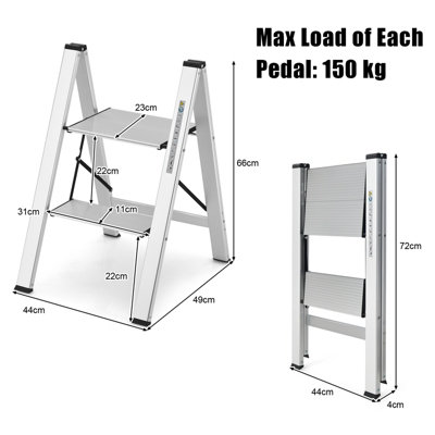 Costway Portable 2-Step Ladder Aluminum Folding Step Stool w/ Non-Slip Pedal & Footpads
