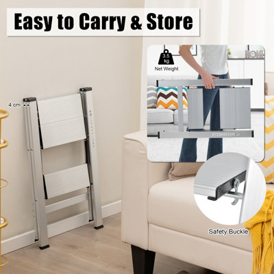 Costway Portable 2-Step Ladder Aluminum Folding Step Stool w/ Non-Slip Pedal & Footpads - 6