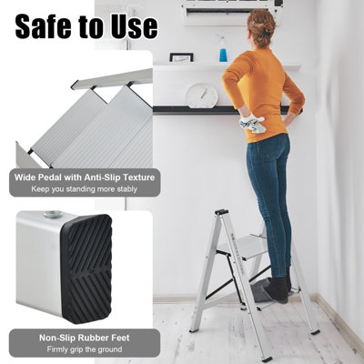 Costway Portable 2-Step Ladder Aluminum Folding Step Stool w/ Non-Slip Pedal & Footpads - 7