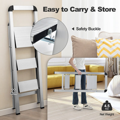 Costway Portable 3-Step Ladder Aluminum Folding Step Stool w/ Non-Slip Pedal & Footpads - 6