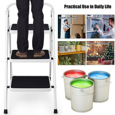 Costway Portable 3-Tread Step Ladder Heavy Duty Safety Anti-Slip Stool Home Display Rack - 8