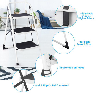 Costway Portable 3-Tread Step Ladder Heavy Duty Safety Anti-Slip Stool Home Display Rack - 9