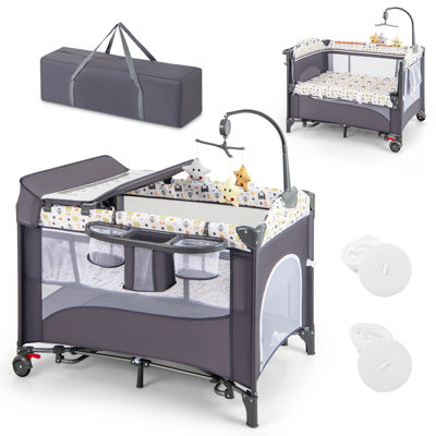 COSTWAY Portable Baby Bed Travel Cot Foldable Playpen Play Yard with ...