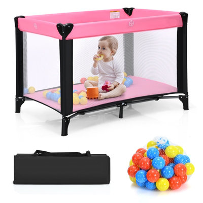 Costway Portable Baby Crib Folding Bedside W/50 Ocean Balls