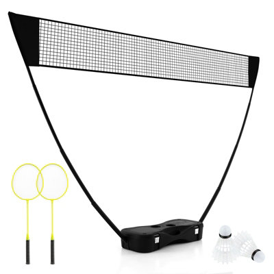 COSTWAY Portable Badminton Net Set w/ Storage Base & 2 Badminton Rackets Black