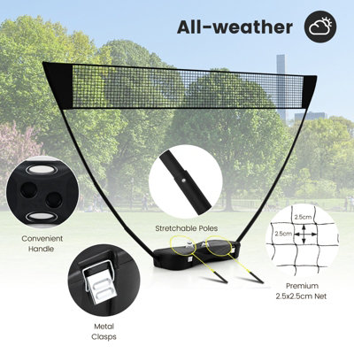 COSTWAY Portable Badminton Net Set w/ Storage Base & 2 Badminton Rackets Black