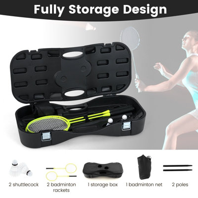 COSTWAY Portable Badminton Net Set w/ Storage Base & 2 Badminton Rackets Black