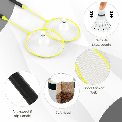 COSTWAY Portable Badminton Net Set w/ Storage Base & 2 Badminton Rackets Black