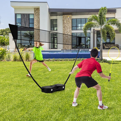 COSTWAY Portable Badminton Net Set w/ Storage Base & 2 Badminton Rackets Black
