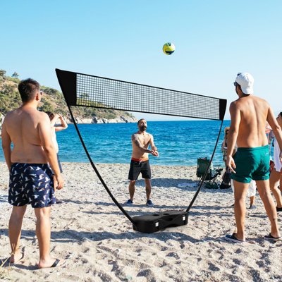 COSTWAY Portable Badminton Net Set w/ Storage Base & 2 Badminton Rackets Black