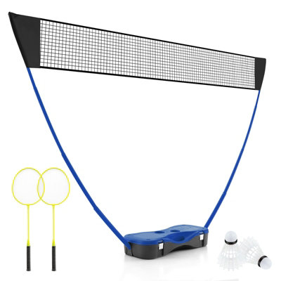 COSTWAY Portable Badminton Net Set w/ Storage Base & 2 Badminton Rackets Blue