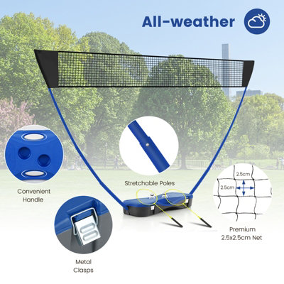 COSTWAY Portable Badminton Net Set w/ Storage Base & 2 Badminton Rackets Blue