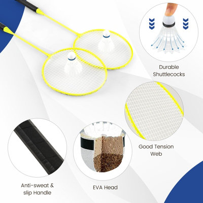 COSTWAY Portable Badminton Net Set w/ Storage Base & 2 Badminton Rackets Blue