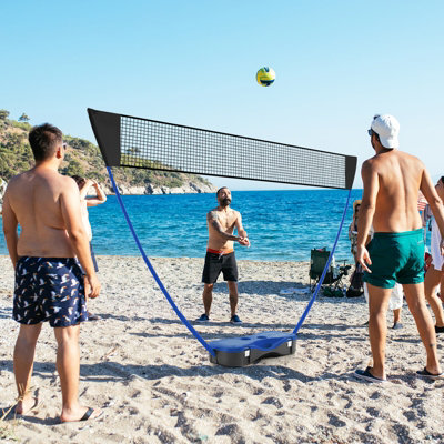 COSTWAY Portable Badminton Net Set w/ Storage Base & 2 Badminton Rackets Blue