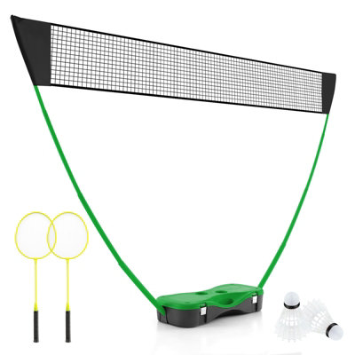 COSTWAY Portable Badminton Net Set w/ Storage Base & 2 Badminton Rackets Green