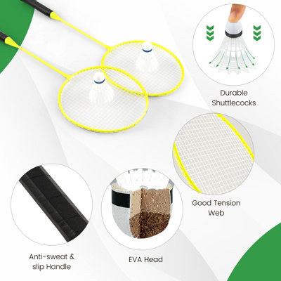 COSTWAY Portable Badminton Net Set w/ Storage Base & 2 Badminton Rackets Green