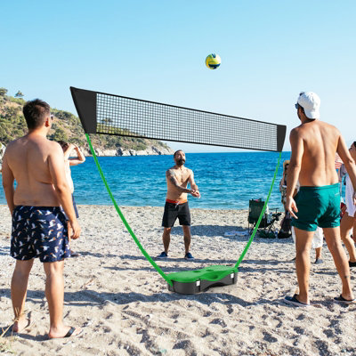 COSTWAY Portable Badminton Net Set w/ Storage Base & 2 Badminton Rackets Green