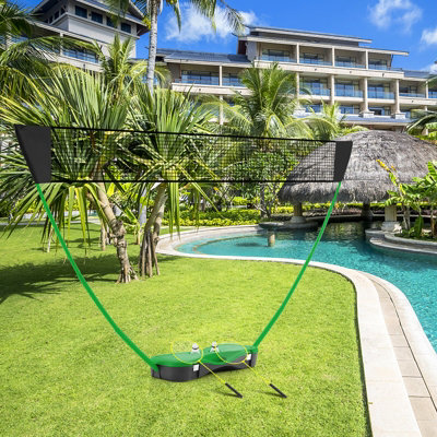 COSTWAY Portable Badminton Net Set w/ Storage Base & 2 Badminton Rackets Green