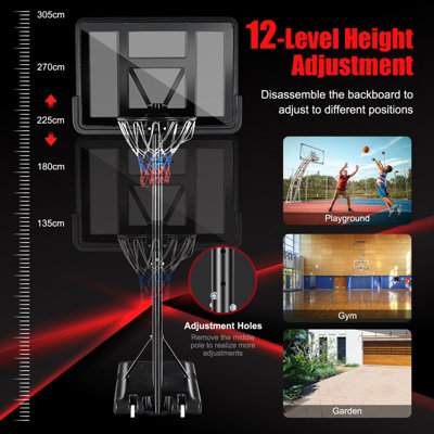 Costway Portable Basketball Hoop for Both Youth and Adults Height Adjustable 1.35-3.05m - 6