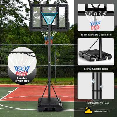 Costway Portable Basketball Hoop for Both Youth and Adults Height Adjustable 1.35-3.05m - 9