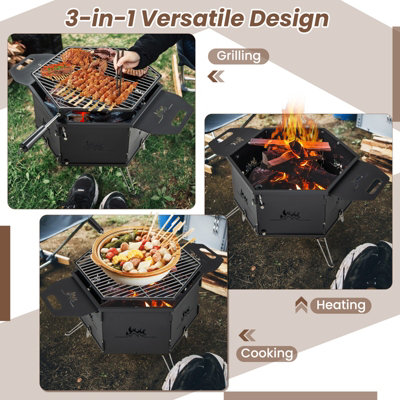 Costway Portable Charcoal Grill Stove 360 Rotatable Camping Hibachi Grill Smoker - 3