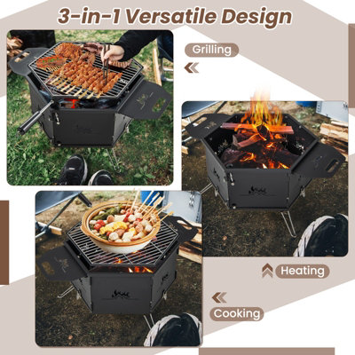 Costway Portable Charcoal Grill Stove 360 Rotatable Camping Hibachi Grill Smoker