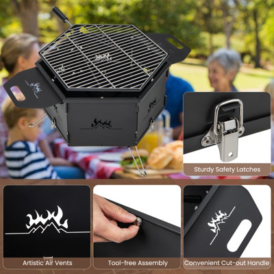Costway Portable Charcoal Grill Stove 360 Rotatable Camping Hibachi Grill Smoker - 7