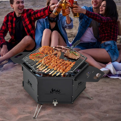 Costway Portable Charcoal Grill Stove 360 Rotatable Camping Hibachi Grill Smoker - 8