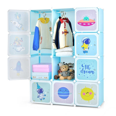 Costway Portable Children Wardrobe 12 Cubes Kid Closet Baby Dresser Storage Organizer