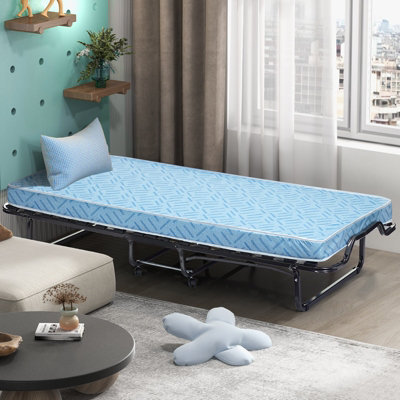 Costway Portable Folding Bed Rollaway Beds W/ Memory Foam Mattress & Wheels
