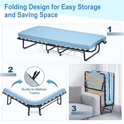 Costway Portable Folding Bed Rollaway Beds W Memory Foam Mattress Wheels