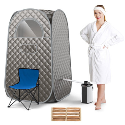 COSTWAY Portable Home Sauna Full Body Steam Sauna Tent with 3L Steam Generator-Grey