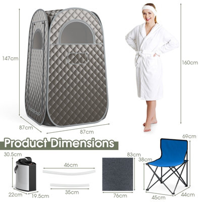 Sauna Portatile COSTWAY 3L Con Sedia Pieghevole E Massaggiatore Piedi, 9 Livelli 40-65°C