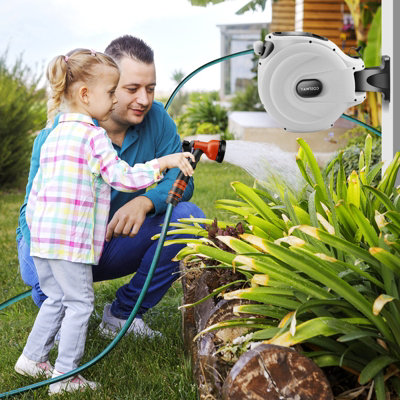 Costway Portable Hose Reel 15+1m Wall Mounted Hose Reel Retractable Auto Rewind Watering - 3