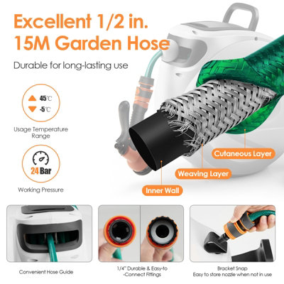 Costway Portable Hose Reel 15+1m Wall Mounted Hose Reel Retractable Auto Rewind Watering - 4