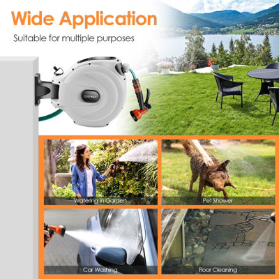 Costway Portable Hose Reel 15+1m Wall Mounted Hose Reel Retractable Auto Rewind Watering - 7