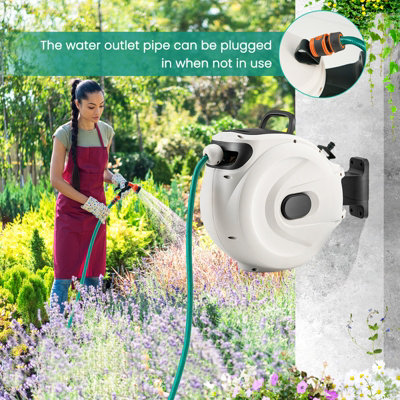 Costway Portable Hose Reel 20+2m Wall Mounted Hose Reel Retractable Auto Rewind Watering - 4