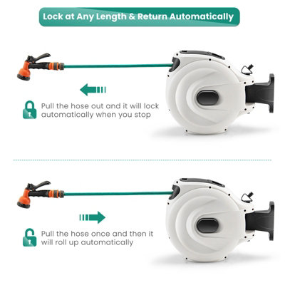 Costway Portable Hose Reel 20+2m Wall Mounted Hose Reel Retractable Auto Rewind Watering - 7