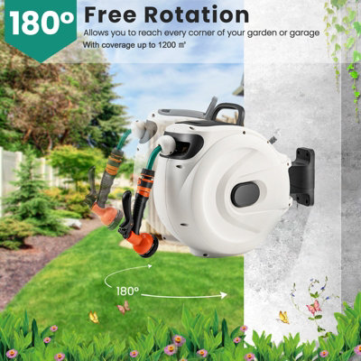 Costway Portable Hose Reel 30+2m Wall Mounted Hose Reel Retractable Auto Rewind Watering - 7