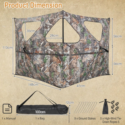 Costway Portable Hunting Blind 2-Panel Pop up Hunting Ground Blind 360 Degree See Throug
