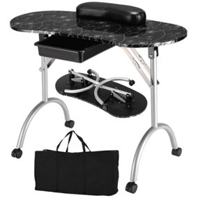 Costway Portable Nail Table Station Manicure Tech Desk Nails Art Table 4 Rolling Wheels
