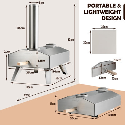 Costway Portable Outdoor Pizza Oven Wood Pellet Fired Stainless Steel Pizza Maker Picnic